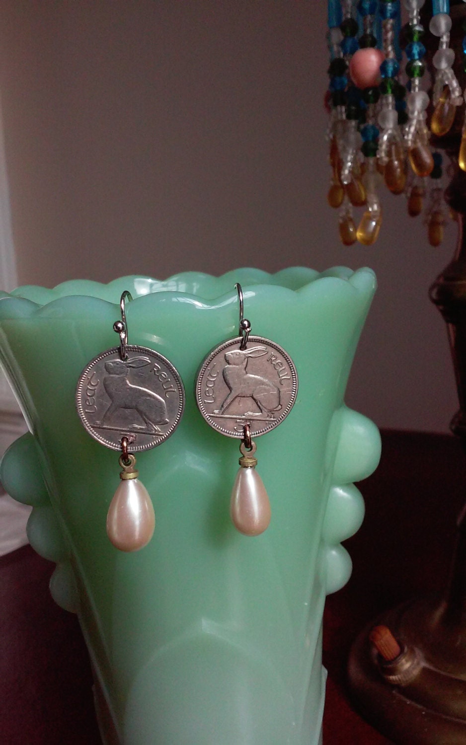 ITEM UNAVAILABLE / RESERVED Vintage Irish Coin Drop Earrings