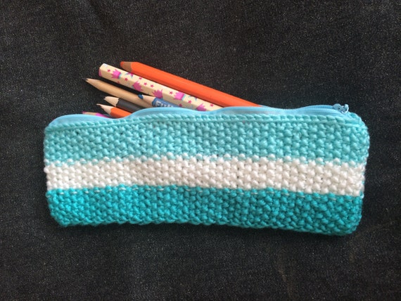 Hand Knitted Pencil Case Hand Knit Handmade Item by MarianaPandi