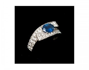 Ring Mineralife in Platinum, white gold, diamond and oval blue Sapphire