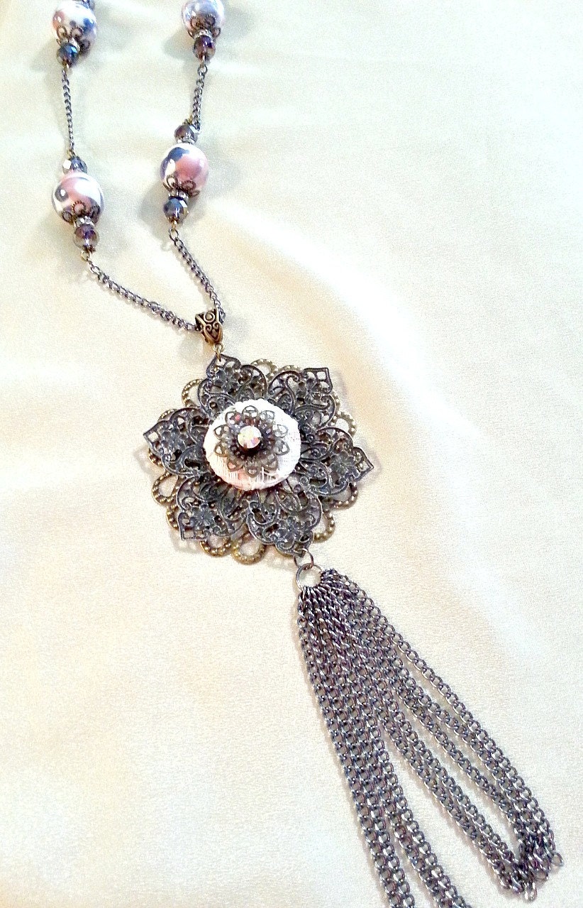 Tassel Necklace Silver Tassel Necklace by MissGawdysJewelry