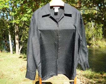 Black Silk The WORK Connection Large long sleeve silk shirt