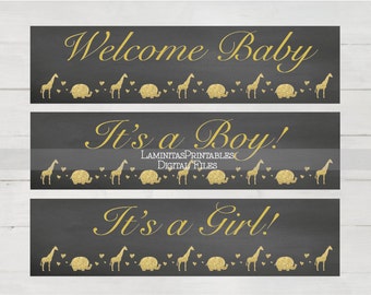 Water Bottle Labels, baby bottle labels, labels baby shower, elephant Baby shower, Baby shower safari, gold baby shower, chalkboard