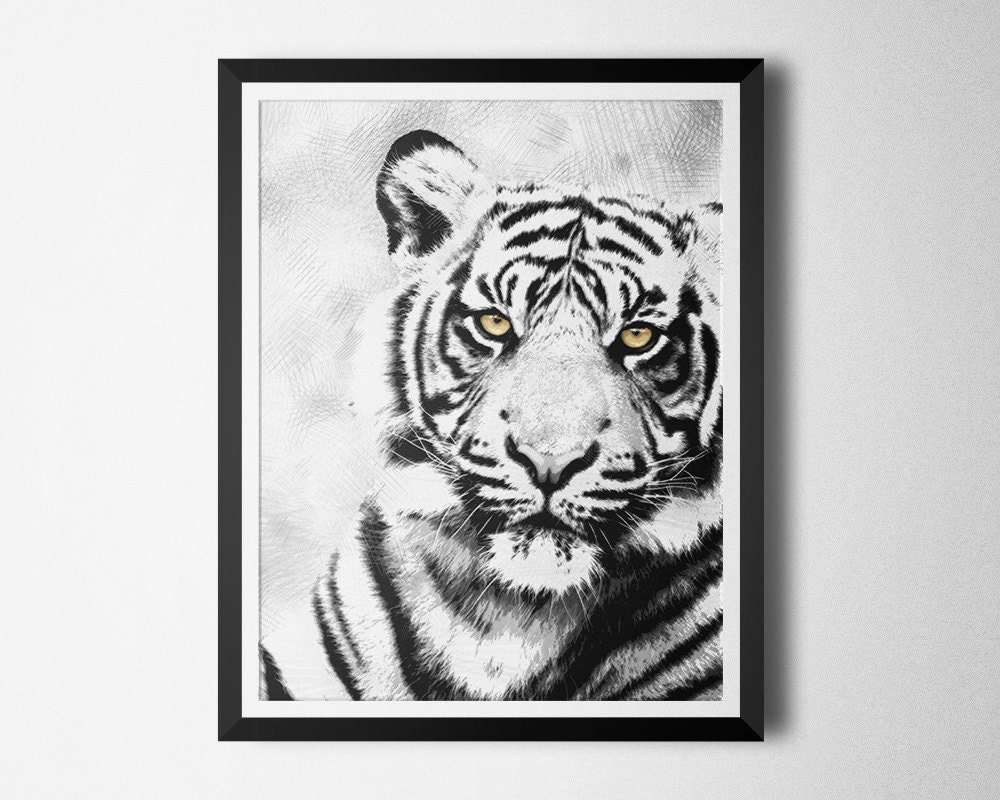 Black & White Tiger Print Printable wall art decor Modern