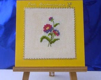 Hand embroidered flowers birthday card