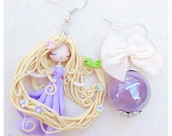 Rapunzel Earring ~ Cute Disney Earrings Fimo polymer Clay Kawaii Chibi Princess Rapunzel Fairy Flowers