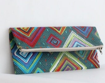 Womens Clutch - Foldover Clutch - Envelope Clutch Bag - Ladies Clutch Purse - Green Clutch Bag - African Print Clutch - Large Zipper Pouch