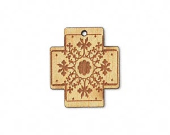 Wood Cross, Laser Engraved Cross, One Sided, Nangka Wood, Top Drilled Cross, 20x18x3mm, 1 each, D877