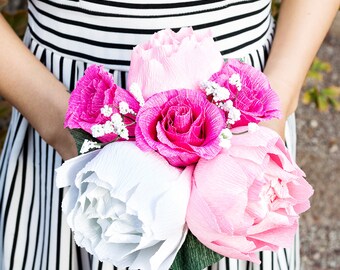 Handmade crepe paper flower bouquet, paper flowers, wedding bouquet, bridesmaid bouquet, decoration, Summer, Spring, bridal bouquet