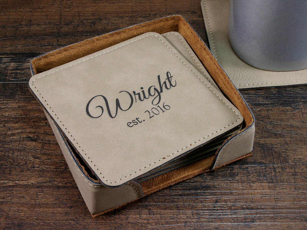 Personalized Coasters Monogrammed Leather Coasters Leather