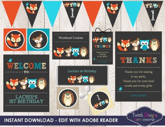 Fox Deer Owl Hedgehog PRINTABLE Instant download Woodland