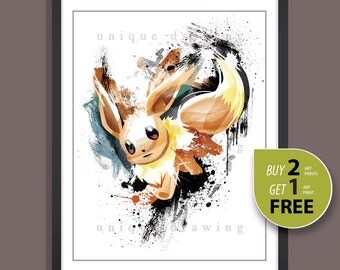 Pokemon Eevee Art, Eevee Pokemon Poster, Eevee print, Pokemon Print, Pokemon Poster, Pokemon Wall Art, Nursery print, Birthday Gift, 3575