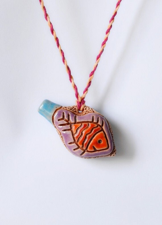 Ceramic small Ocarina jewelry necklace pendant by LOTpottery
