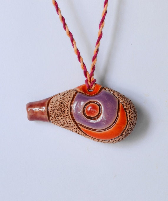 Ceramic small Ocarina jewelry necklace pendant by LOTpottery