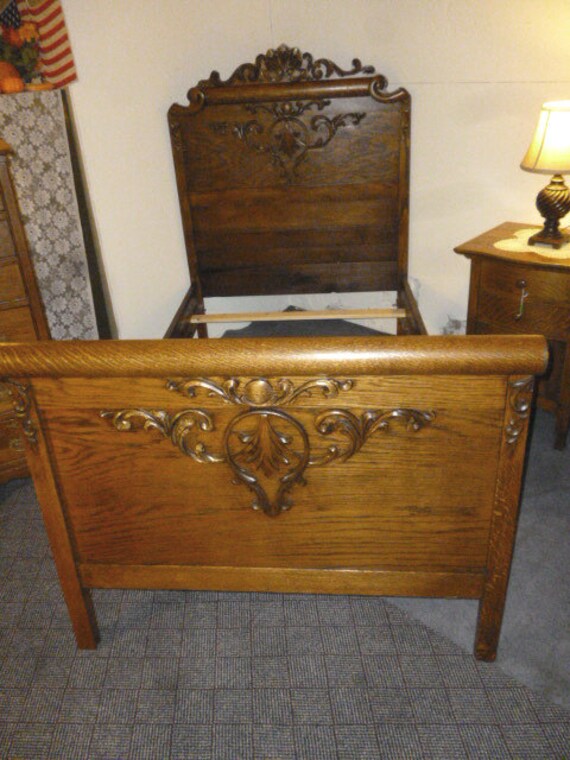 Antique Oak Bed Twin ornate carvings bedroom by SkipsAntiqueOak