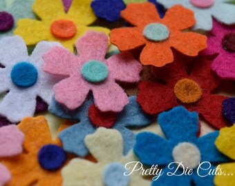 Mini Double Layered Felt Flowers, Pack of Multi Coloured Small Flowers, Decorative Flowers, Felt Shapes, Die Cut Floral Craft Embellishments