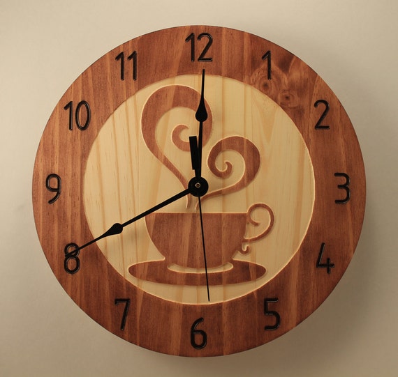 Pine Coffee cup clock Teacup clock Wood clock Wall clock