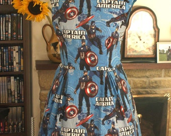 Captain America Avengers Marvel Vintage Inspired Swing Dress Made to Order