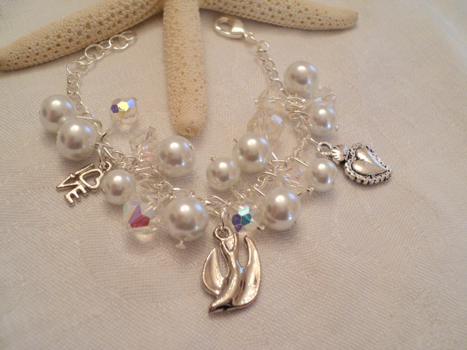 Bridal Bracelet Love Charm Bracelet Dove Charm Bracelet
