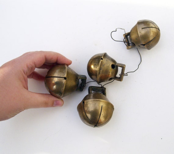 Antique brass sleigh bell jingle bells set of by EarlyBirdProjects