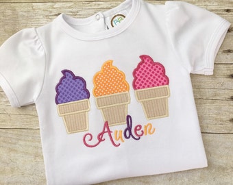 Girls Summer Outfits - Toddler Girl Clothes - Ice Cream Party - Girls Applique Shirt - Embroidered Shirt Girls - Girls Birthday tshirt