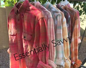 Bleached Flannel Shirt, Grunge, Unisex Shirt, Ombre, Dip dyed, Acid Washed, Handmade, Distressed Flannels, Yellow, Mens, Plaid, Button down
