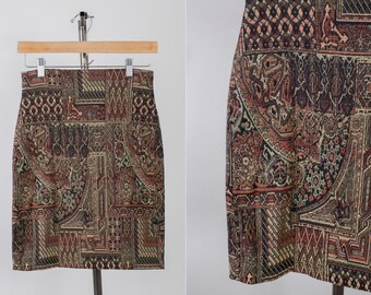 SALE***90s Italian Express Neutral Earth Tones Patterned Mini Skirt size SMALL