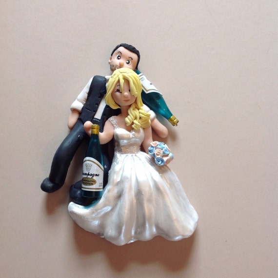  Wedding  cake  topper  Drunk  bride and groom Unique hand