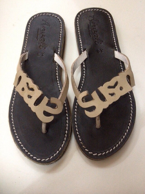 Custom made shoes with your name flip flops. Handmade genuine leather