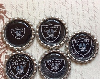 SET of 5 -Raiders Bottle Caps For Pendants, Hairbows Hair Bow Centers - Ready to use