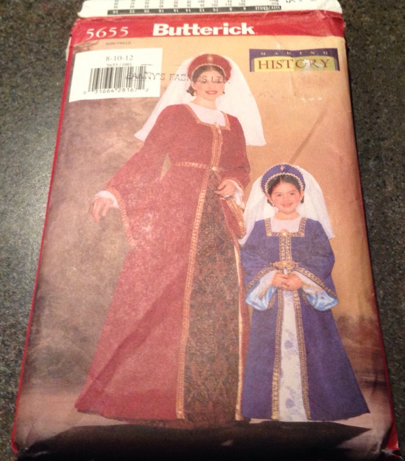 Butterick 5655 History Sewing Pattern Renaissance Period