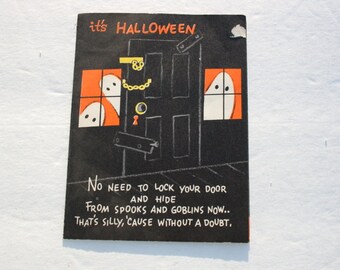 Vintage Halloween Ghost Card, Black Orange 3D pop Up, 50s 1950s Happy Halloween Greeting Card