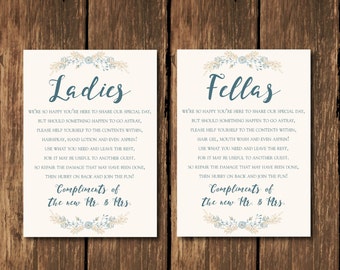 INSTANT DOWNLOAD, Wedding Bathroom Sign, Wedding Bathroom Basket Sign, Ladies and Fellas Wedding Bathroom Signs, Bathroom Basket Signs