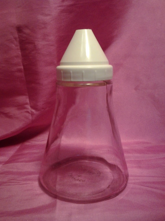 Vintage Androck glass & white plastic sugar shaker pourer