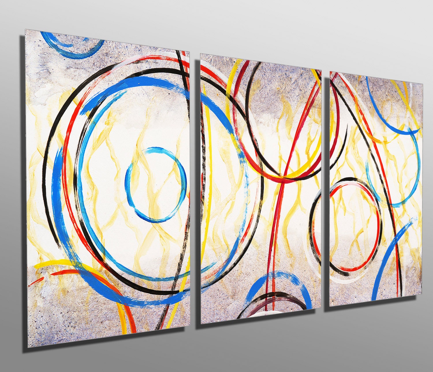 Metal Print Abstract Circles Art 3 Panel split Triptych