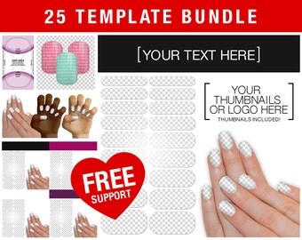 SALE! Bundle of 25 Templates! Nail Wrap NAS - Display Layout, Hand Mockup, Thumbnails, Sheet, and French Tip Templates - Jamberry Compatible
