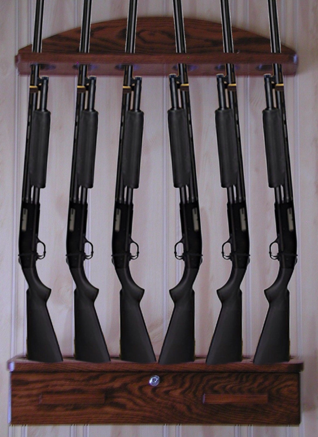 Gun Rack 6-gun vertical Wall Display solid oak ammo cabinet