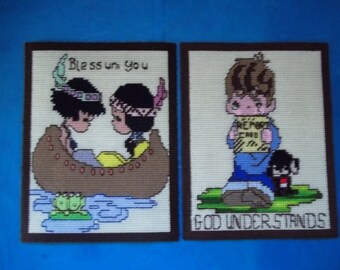 Precious Moments Canvas Cross Stitch Pictures "Blessum You" & "God Understands" Wall Art FREE SHIPPING