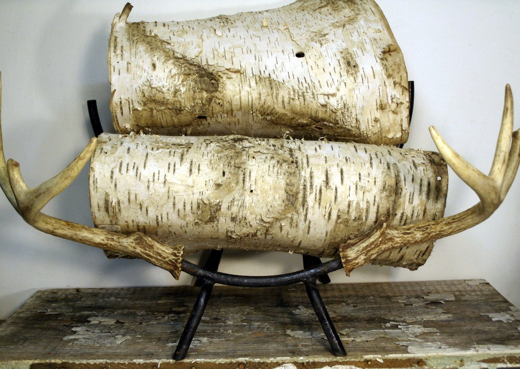 Deer Antler Fireplace Log Rack, Vintage Wrought Iron Firewood Holder ...