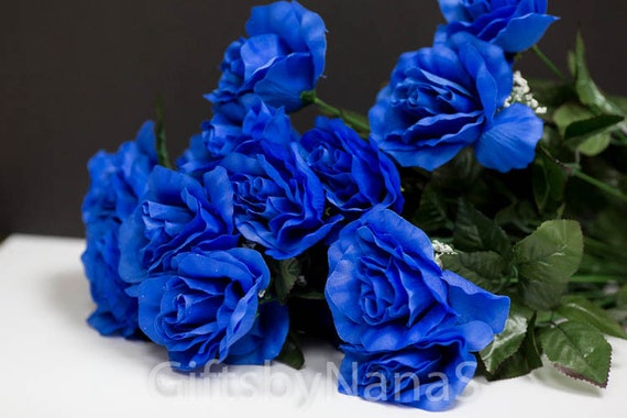 24pc Royal Blue silk flowers blue silk roses with stems