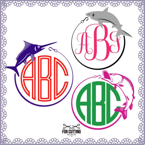 Download Fishing Monogram Frames cut Files SVG DXF EPS. Cutting or