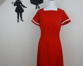 Vintage 1960's Red Wiggle Dress / 60s Sailor Day Dress M tr