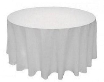 White 90" Round Seamless Polyester Tablecloth For Wedding Restaurant Banquet Party Decorations