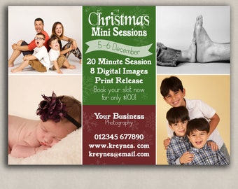 Christmas Mini Session Template, holiday photoshop online marketing, photo templates for photographers, photoshop set, photography boards