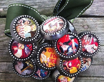 Set of 12 Pulp Fiction Detective Novels Shower Curtain Hooks, Shower Curtain Rings, Bathroom Decor, Bathroom Accessories, Retro Bathroom