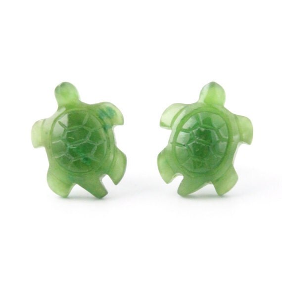 Canadian Nephrite Jade Turtle Stud Earrings Green Jade