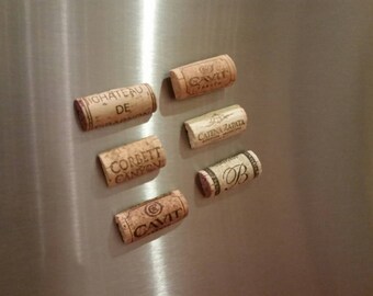 Set of Six Wine Cork Magnets / Wine Lover / Gift Idea / Home Decor / Stocking Stuffer