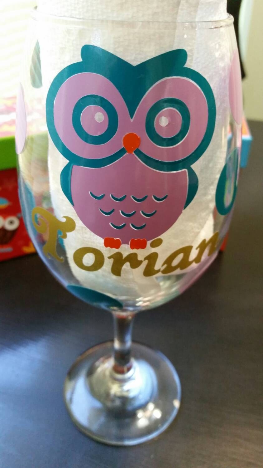 Owl wine glass owl owl drink to that personalized owl