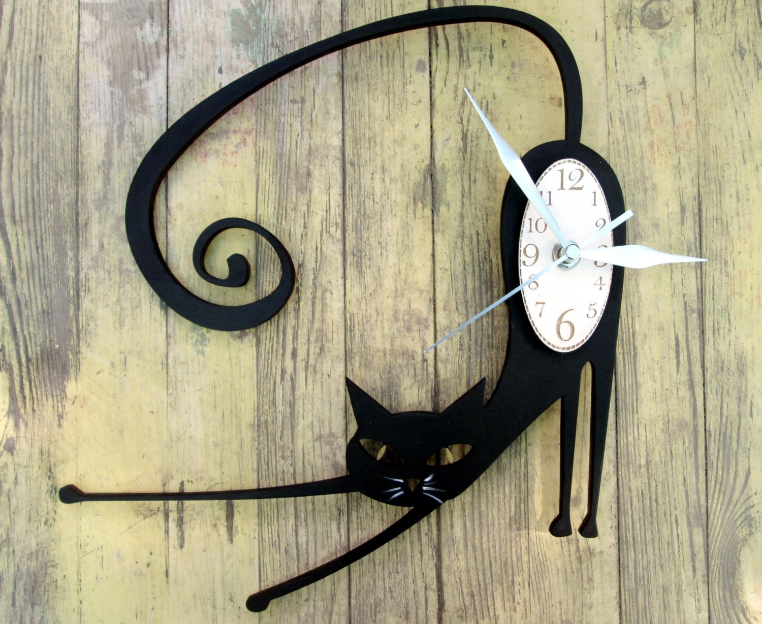 Cat wall clock Black cat Wooden decor Mandala Art Wooden