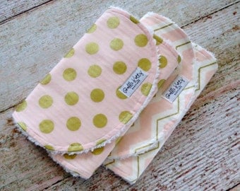 Baby Burp Cloths - Baby Girl Burp Cloths - Pink Gold Polka Dot Burp Cloths - Pink Gold Chevron Burp Cloths - Pink Burp Cloths - Baby Shower
