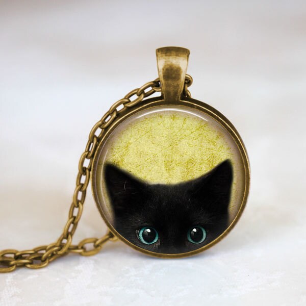 Black Cat Necklace Peeking Cat Necklace Cat Jewelry